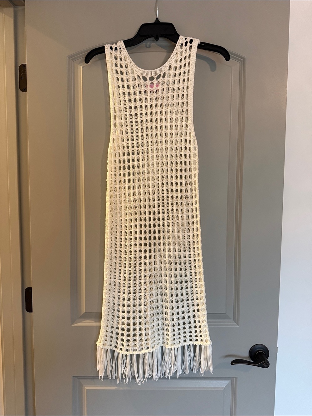 Pink Lily Cream Crochet Fringe swimsuit cover up